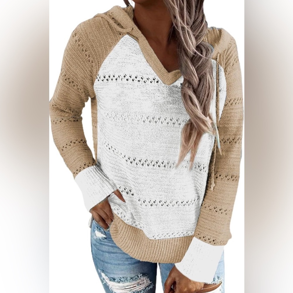 Women's Lightweight Color Block Hooded Drawstring Hoodie Pullover Sweatshirt